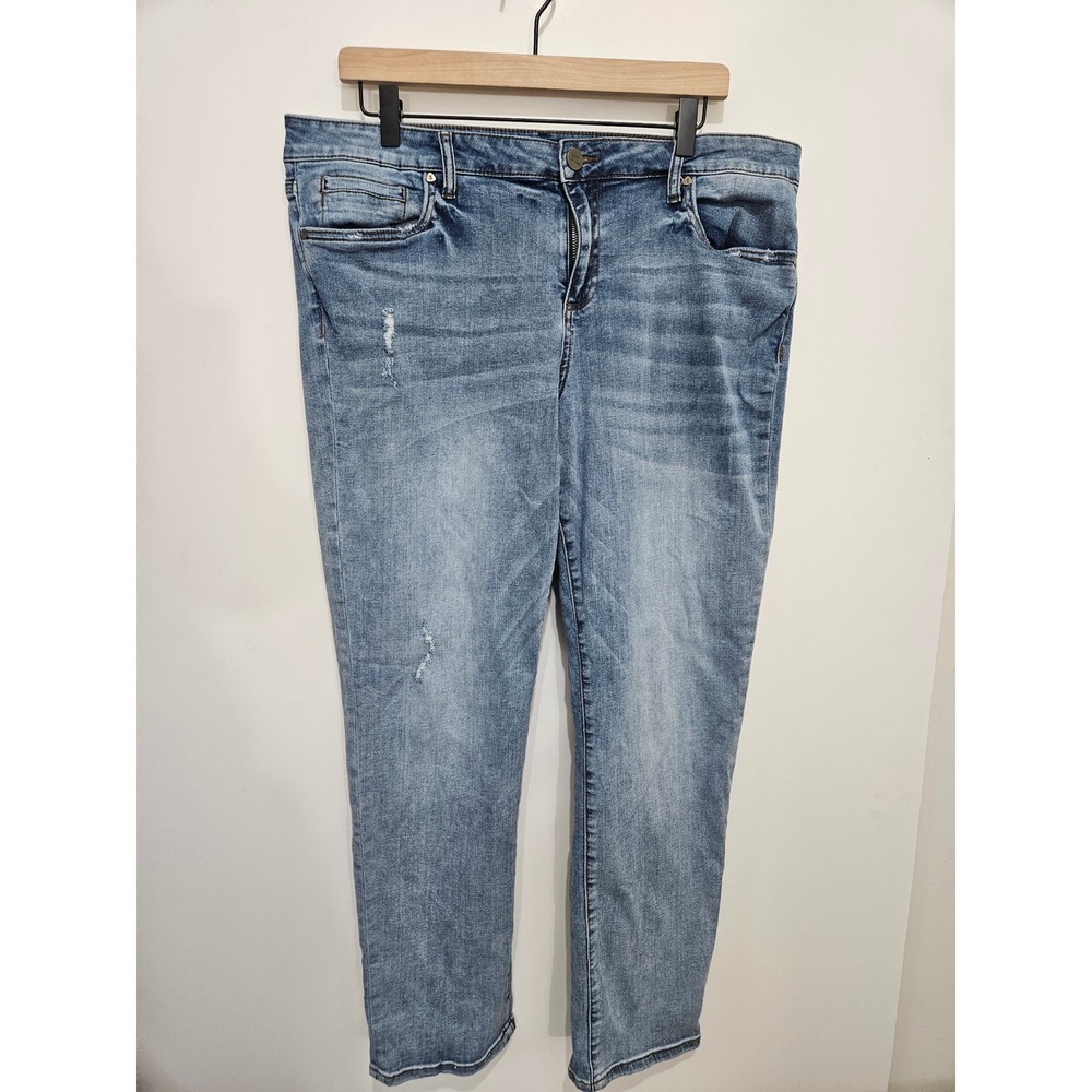 Kut from the Kloth Boyfriend Jeans Size 16 Blue Distressed Stretch Denim Pants‎